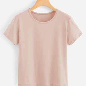 Shein Solid Round Neck Basic Tee Pink